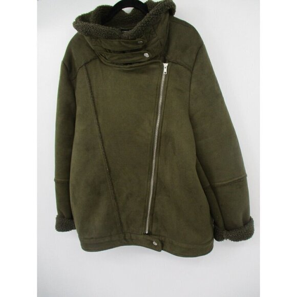 The Fifth Label Womens Coat Large Green Moto Fleece Sherpa Zip Up Classic - Picture 9 of 16